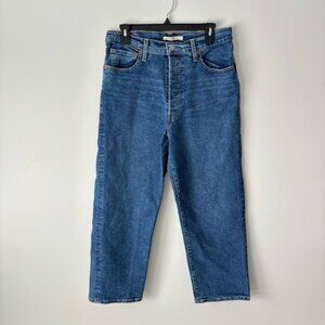 Levi’s Ribcage Straight Ankle Jeans High Waist Button Fly Medium Wash Denim